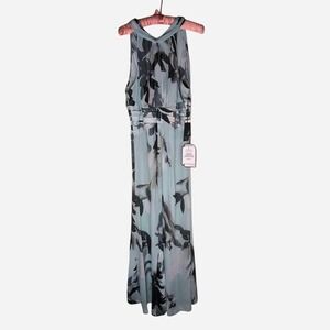 Adrianna Papell Mint Floral Printed Chiffon Halter Gown Size 12